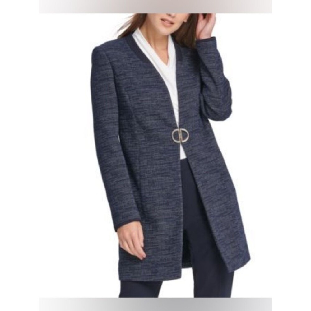 DKNY D-Ring Topper Jacket Women's Size 10 Blue Tweed Long Sleeves